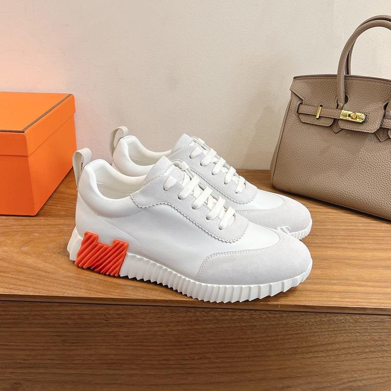 H Fashion Casual Sports Shoes Early Spring Leather Men's and Women's Flat Running Shoes
