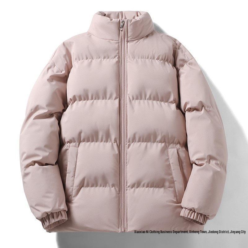 Men's Solid Color Stand Collar Cotton Jacket - Thick, Warm, Loose-Fit for Autumn/Winter