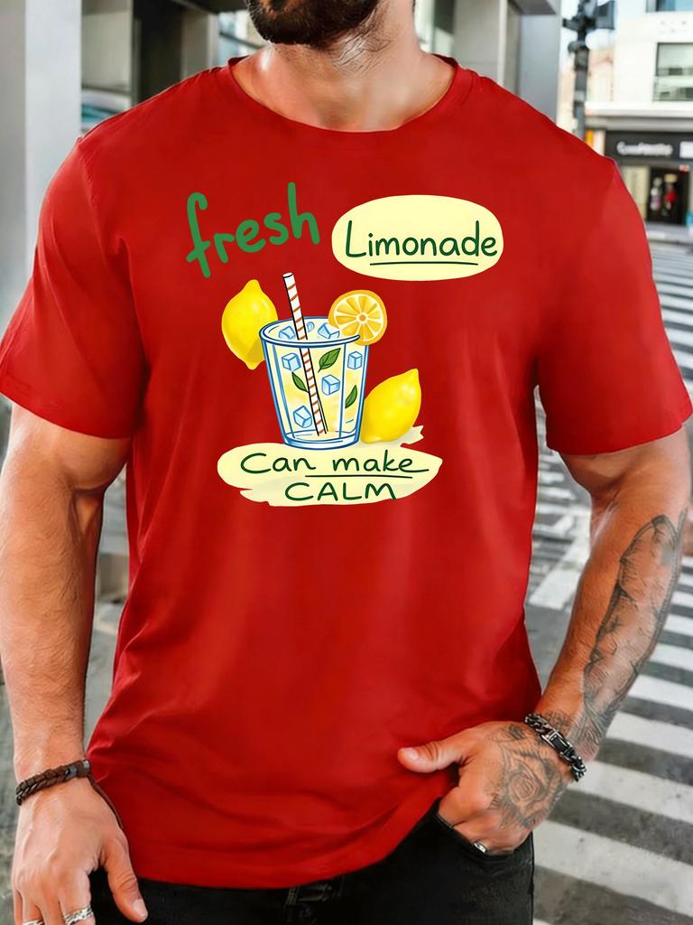 Fresh Lemonade Drink Unisexs Front Print T Shirt Summer Fruit Beverage Cartoon Graphic Tee Casual Short Sleeve Top Juice Lover Gift