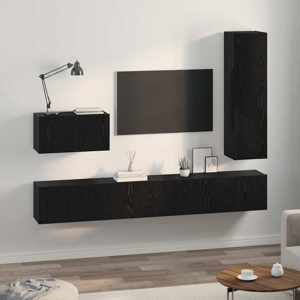 4 Piece TV Cabinet Set Black Oak Effect Particleboard