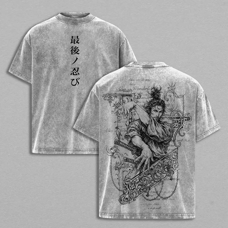 Vagabond Miyamoto Musashi Printed Tee Men Women Washed Cotton T-shirts Manga Vintage T Shirt Harajuku Male Short Sleeve Tshirt