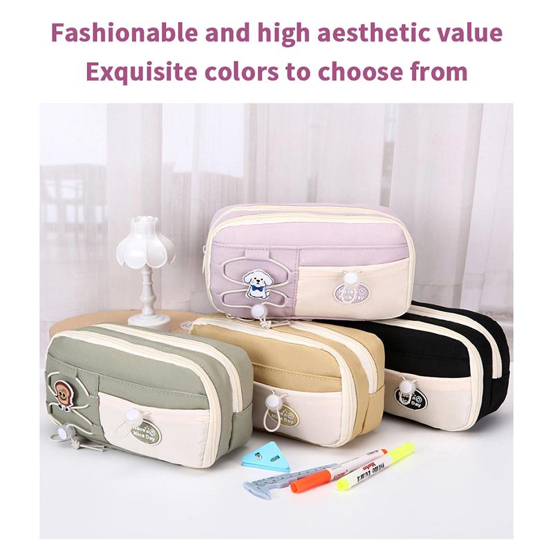 Simple Large Capacity Student Pencil Case Multi-Layer Flip Style Cute Pencil Pouch Ins Canvas Gel Pen Organizer Kids