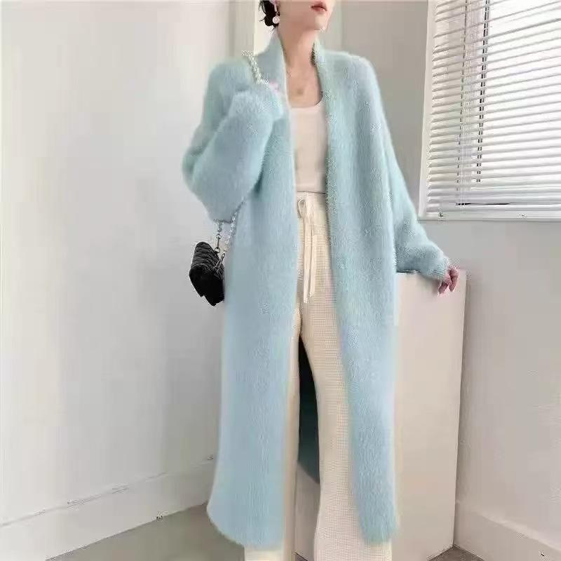 Autumn Winter Cardigan Sweater Women Mid-length Buttons Sexy Slim Imitation Mink Knitted Cardigan Jacket Female Sweater