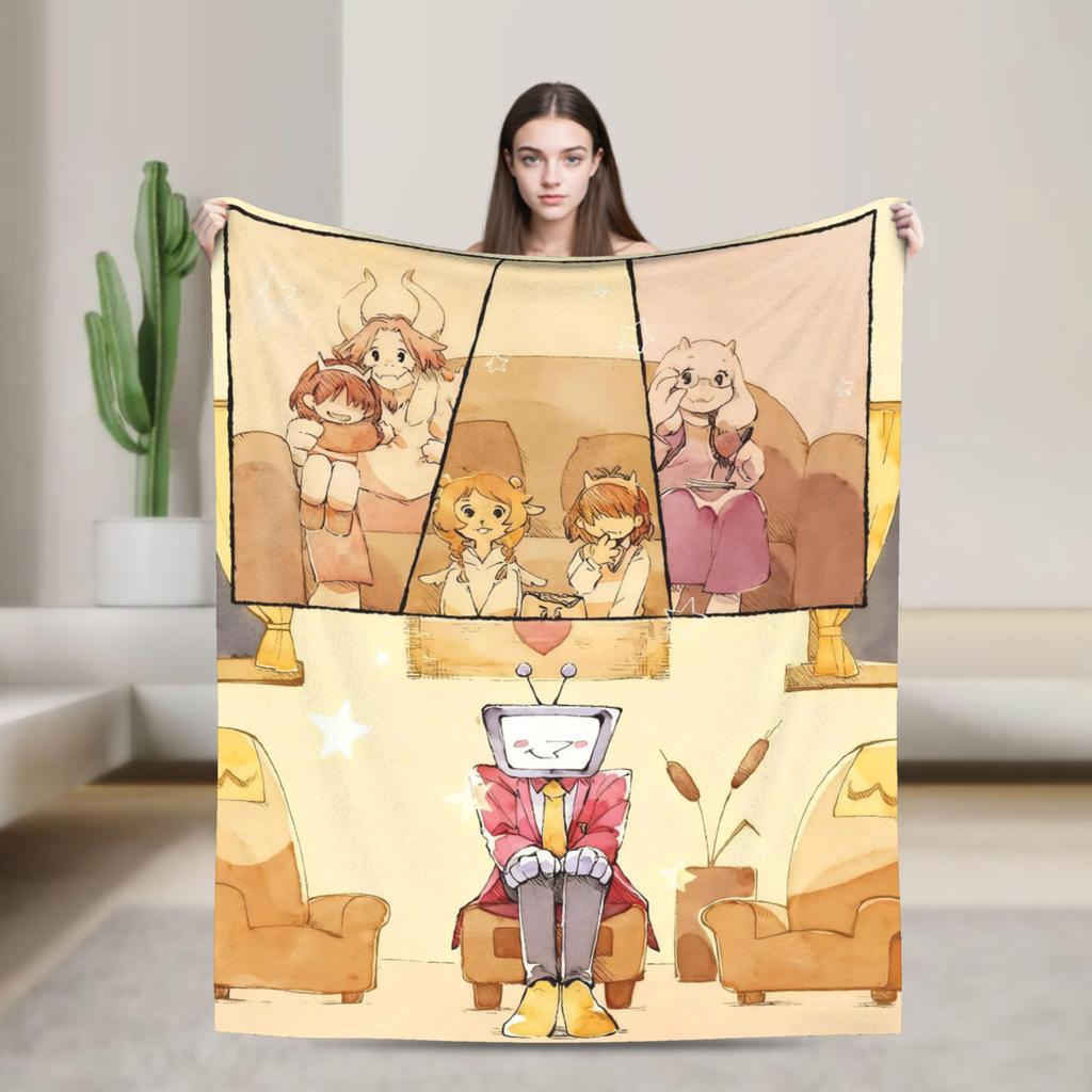 Gra Deltarune Tenna TV Koc Flanelowy Zabawny Koc Rzutowy do Domu Hotelu Sofy 150*125cm Pluszowa Cienka Kołdra