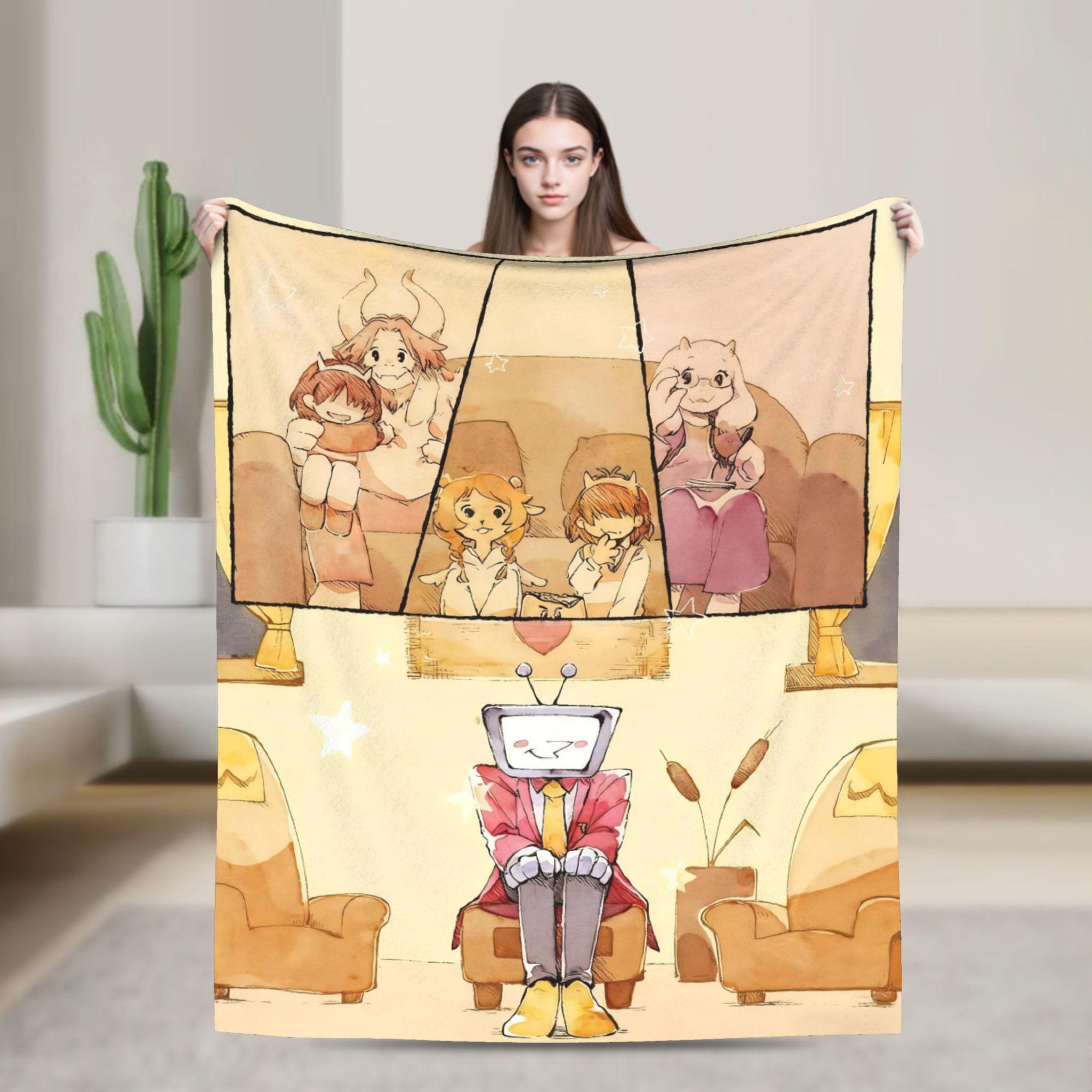 

Game Deltarune Tenna TV Flannel Blanket Funny Throw Blanket for Home Hotel Sofa 150*125cm Plush Thin Quilt 75x90cm