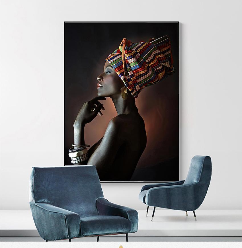 African Woman Indian Headband Portrait Canvas Painting Posters and Prints Scandinavian Wall Art Picture for Living Room