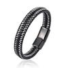 Vintage Handwoven Black Leather Bracelet with High Quality Metal Buckle Suitable for Men\'s Personalized Charm Wristband Jewelry