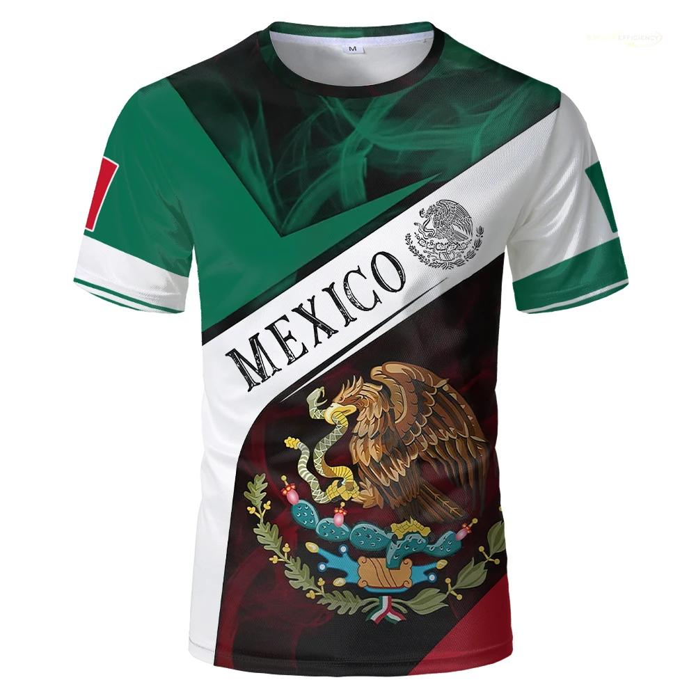 Mexican Flag National Emblem 3D Printed T-shirts Street Wear Oversized Round Neck Short-sleeved Men's T-shirts