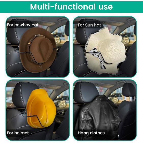 Folding Design Hat Rack For Car, Cowboy Hat Holder For Truck SUV Car(Keep Hat Shape), Automotive Seat Back Hard Hat Holder Car Clothes Hanger, Cowboy