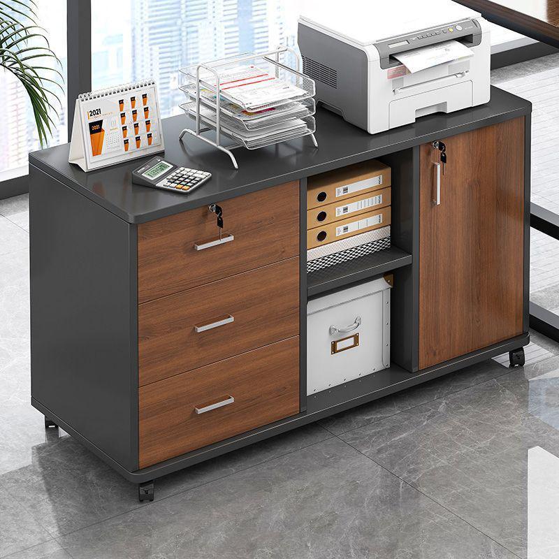 Wooden Office Filing Cabinet with Lock and Under-Desk Storage