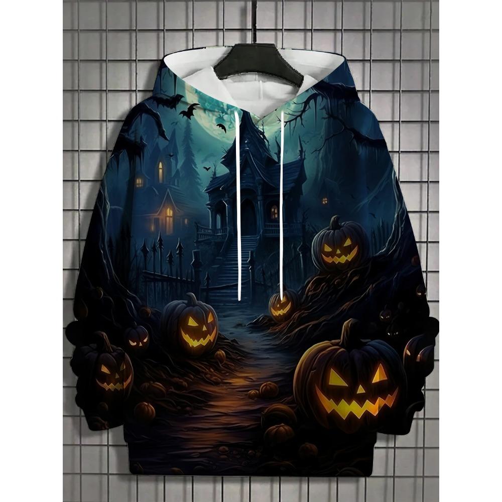 Halloween Pumpkin 3D Print Hoodies Men's Long Sleeve Hooded Sweatshirts Pullover Oversized Harajuku Coat Unisex Street Clothing