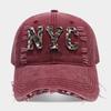 American personality trend leopard print English letters NYC ripped baseball cap men's and women's street fashion retro cap