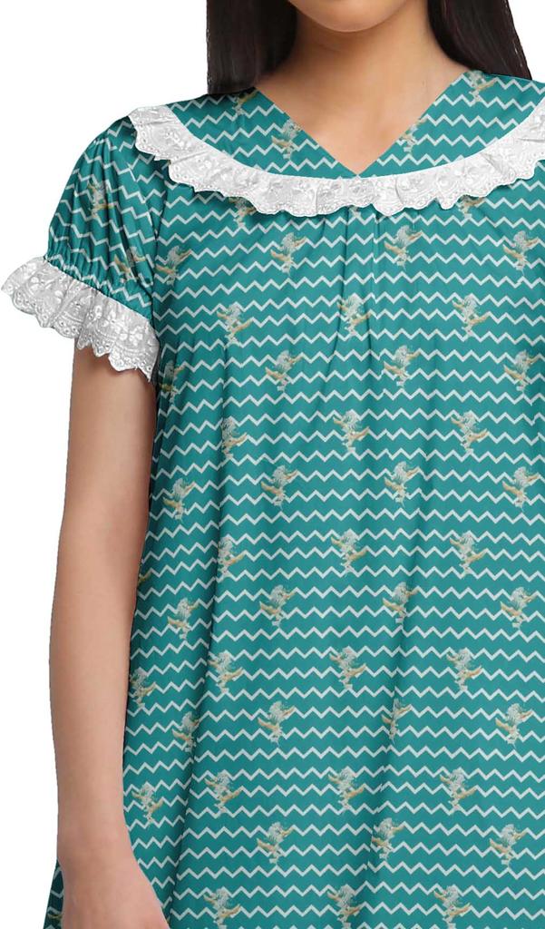 Moomaya Pijama de noapte pentru alăptare cu gât în V pentru femei, din bumbac imprimat, rochie de noapte A-line