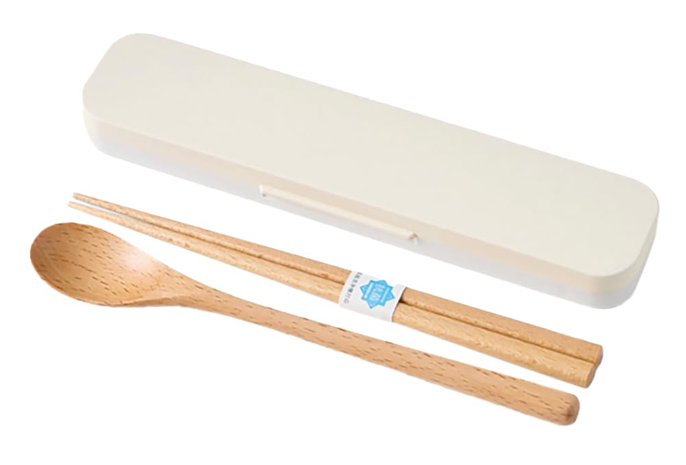 Takenaka Cutlery Set Mayu Wooden Chopsticks and Spoon Set Ivory x x and 18 cm (Case) Approx. 4.6 19.3 1.8 cm, (Chopsticks Spoon) Approx. T-36410