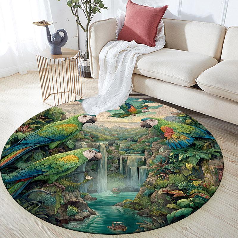 Parrot Theme Pattern Round rug,Carpet Rug for Living Room Bedroom Playroom ,Non-slip Floor Mat,Holiday Gifts and Birthday Gifts.
