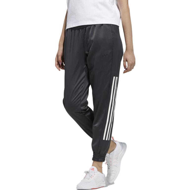 adidas Spodnie Sportowe Dzianinowe Damskie z Paskami o Zwężanym Ściągaczu, Średnio Stanu, Czarne GP5411