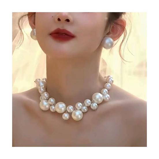Faux Pearl Choker Necklace Women Elegant White Faux Pearl Necklace Sparkling Rhinestone Choker for Weddings Parties Dating
