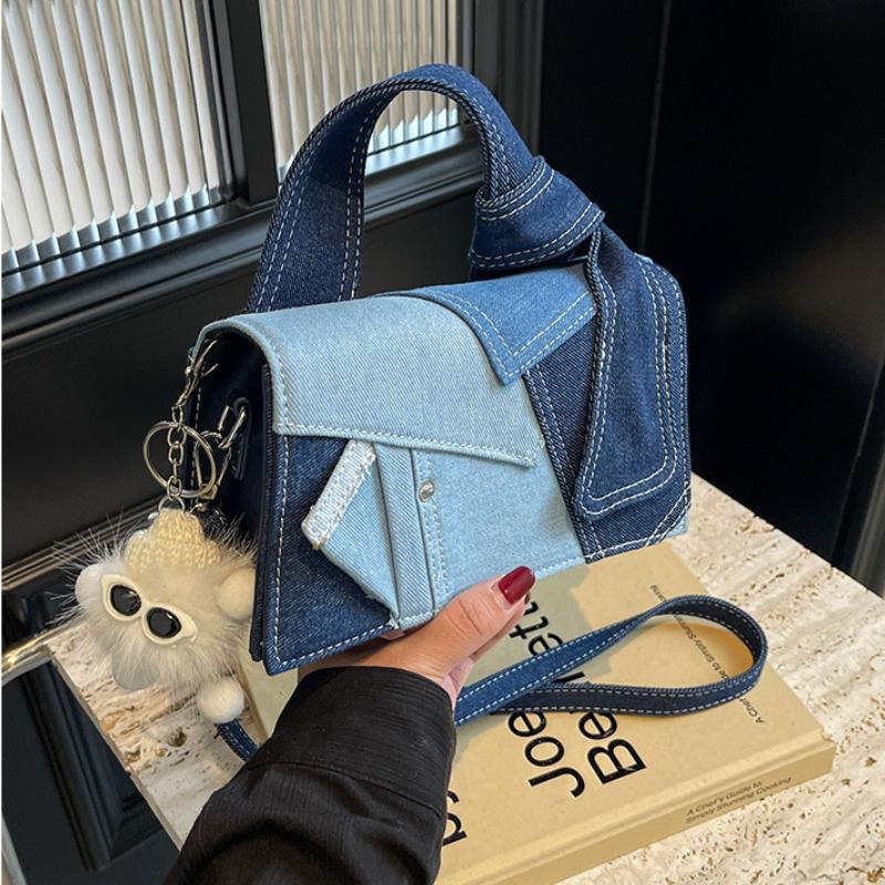 Fashion Denim Women's Small Square Shoulder Bags Patchwork Portable Ladies Crossbody Bag Contrast Color Female Clutch Handbags