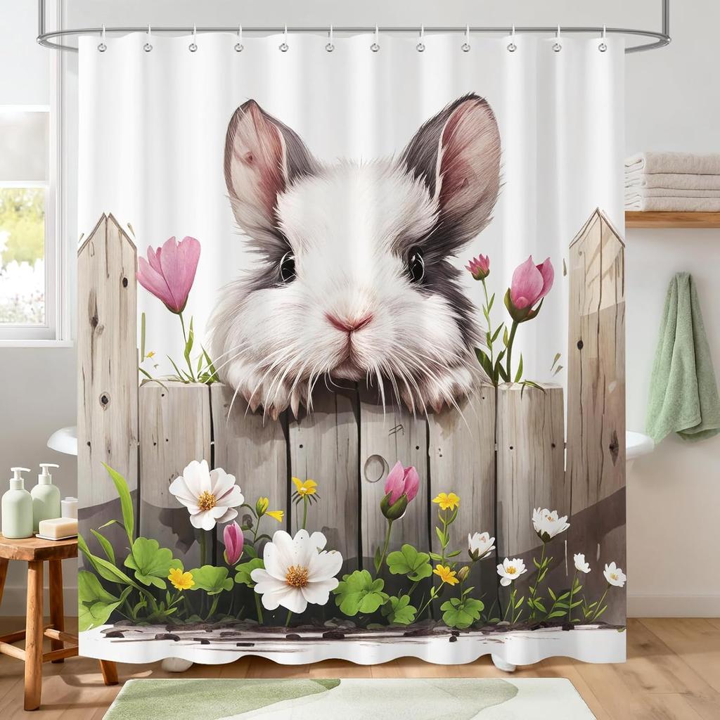 Cute Panda Shower Curtain,Funny Farmhouse Panda Chinese Animal Floral Leaves Waterproof Polyester Fabric Bathroom Curtain with