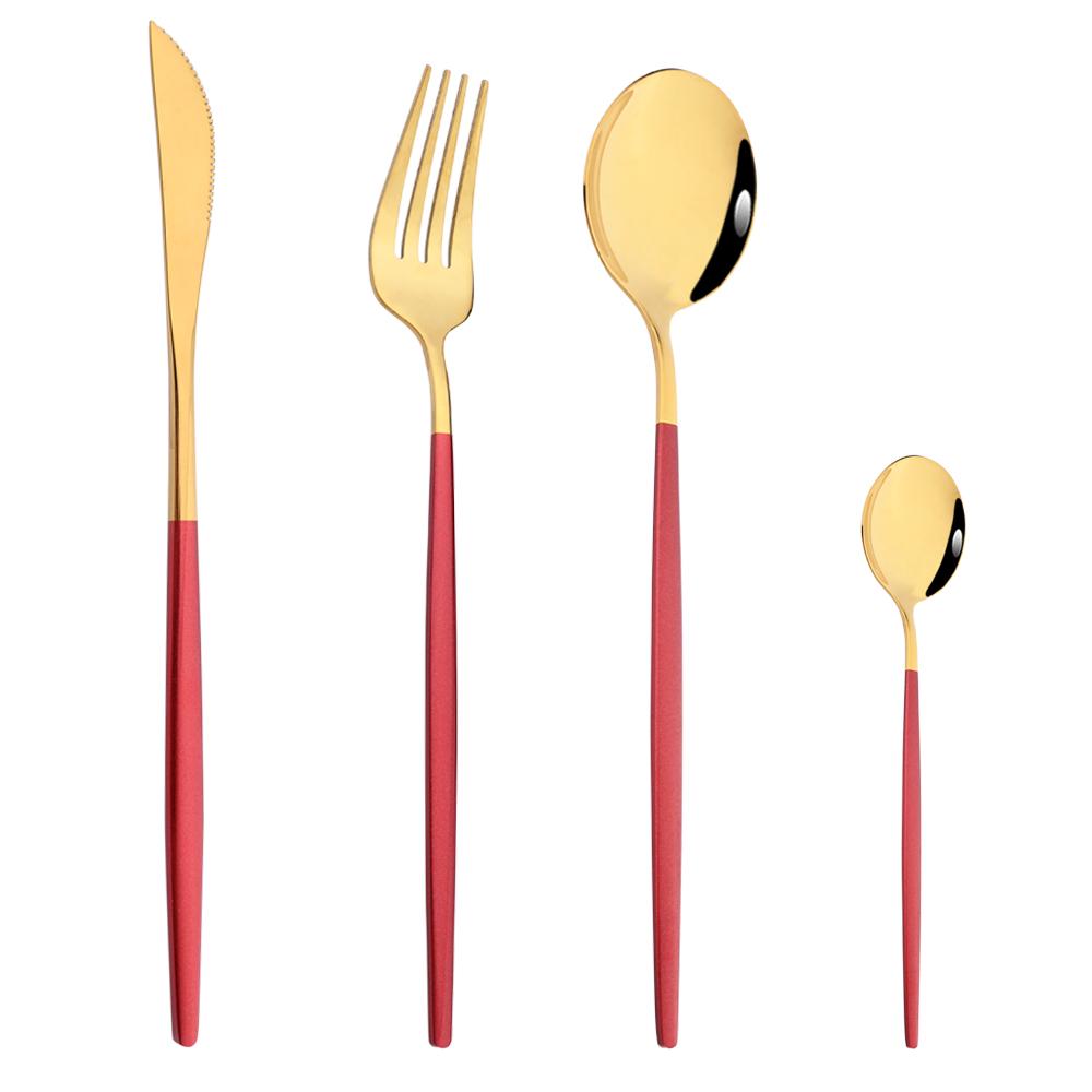 Drmfiy Pink Silver Stainless Steel Dinnerware Set Fork Knife Soup Ice Spoon Cutlery Set Western Flatware Kitchen Silverware Set