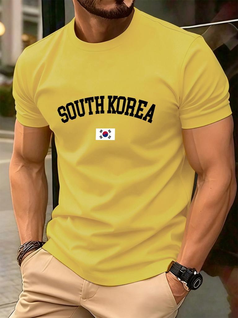 South Korea Flag Printing Mens TShirt Cotton Summer Comfortable Soft Tops Oversized ONeck Short Sleeve T Shirt Casual Clothes