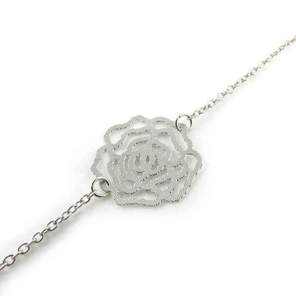 Les Trésors De Lily [N1188] - Silver 'Rosa Romantica' Designer Necklace