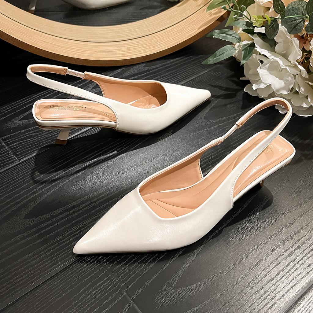 Baotou sandals women's new summer stiletto high heels retro word with empty pointed single shoes