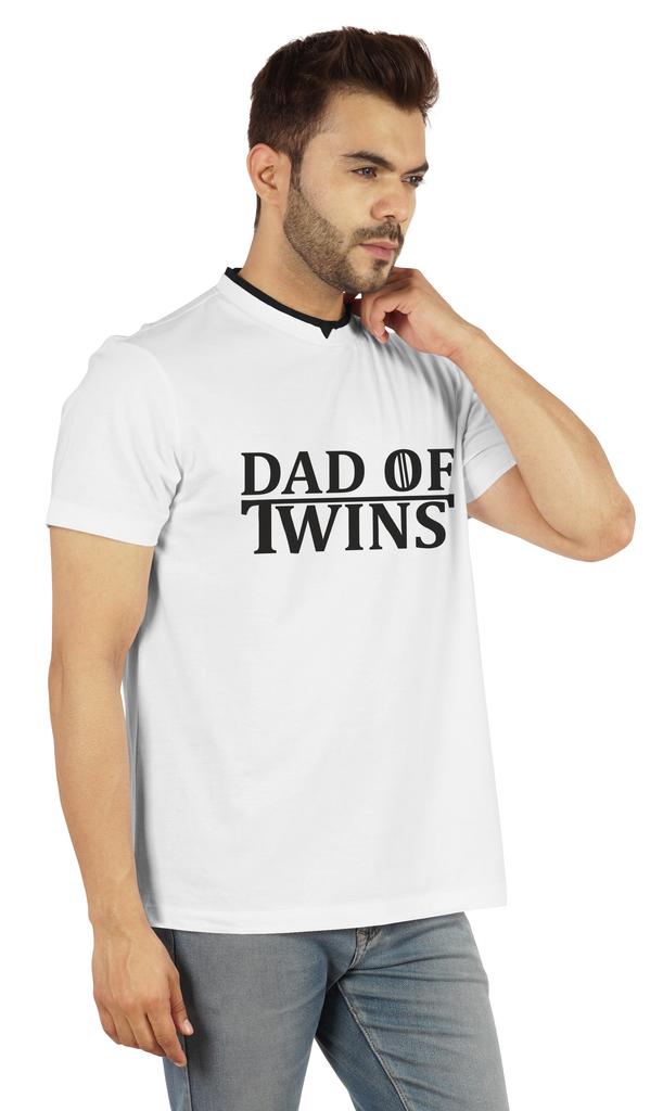 Inkmeso "Dad of Twins" Graphic Tshirt Cotton Jersey Half Sleeve Shirt for