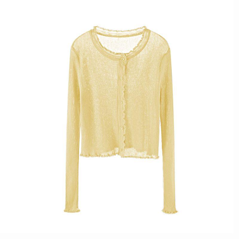 

Ice Silk Cardigan Thin Long Sleeve Sunscreen Knitted Suspender Skirt Yellow L
