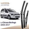 For Citroen Berlingo B9 2008-2017 2009 2010 2011 Wiper Front&Rear Wiper Blades Windshield Windscreen Window Brushes 26"+16"+14"