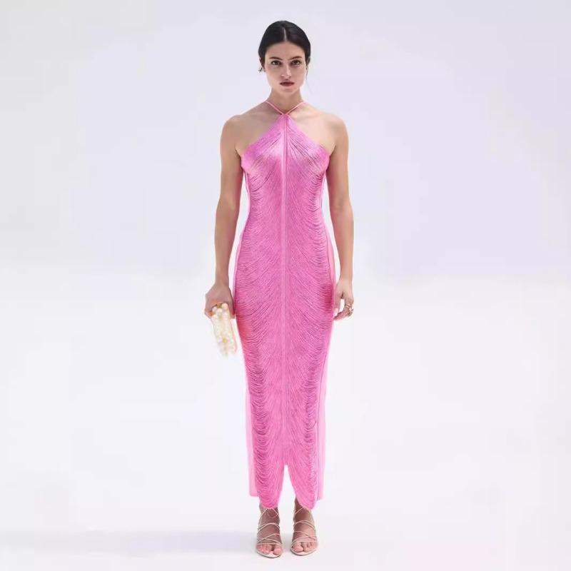 Modisches Fransen-Rückenschlitz-Neckholder-Kleid Kleid