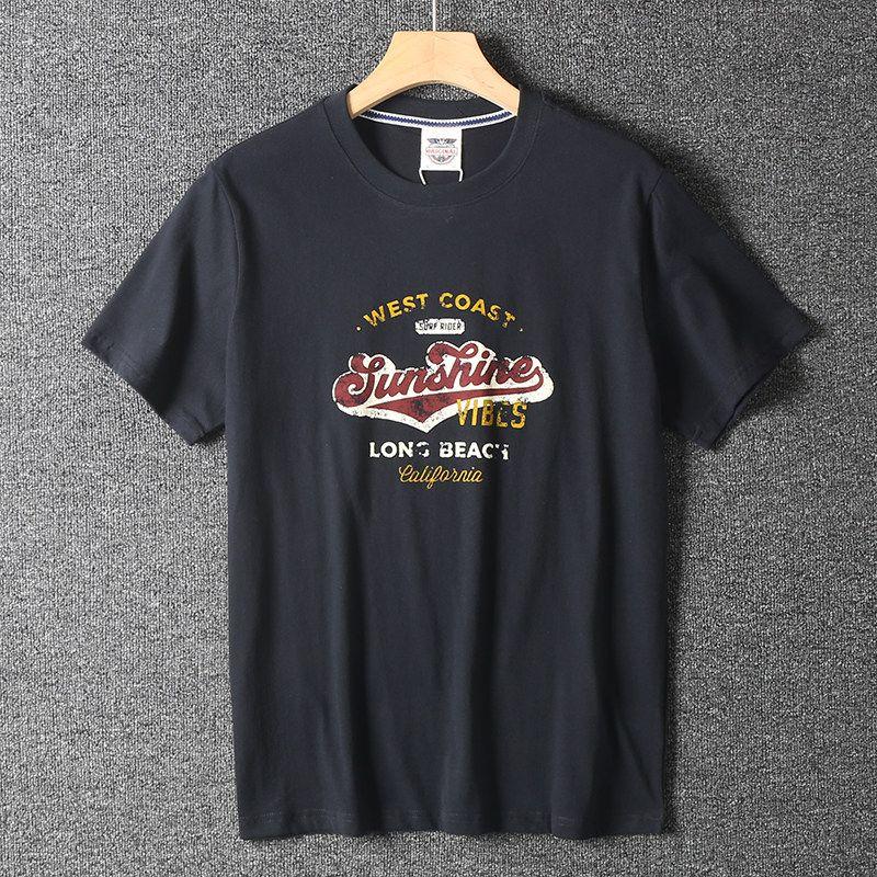Men's Vintage Trendy Printed Round-Neck Casual Short-Sleeve T-Shirt Made of Pure Cotton, Washed and Brushed, for Summer Export