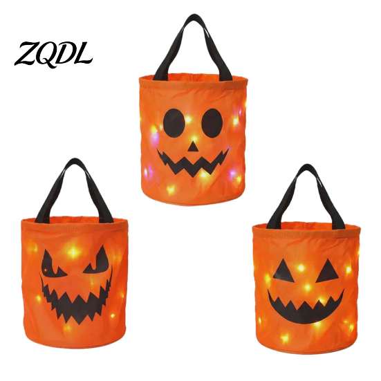 Großkapazitäts-Feiertagsgeschenkkörbe LED-Leuchtender Halloween-Eimer, Leuchtet im Dunkeln Süßes oder Saures Süßigkeiten-Themen-Party-Tischdekorationen Tasche