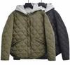 Autumn and Winter Fashion All-match Diamond Line Fake Two-piece Detachable Splicing Hooded Cotton Jacket Coat for Women