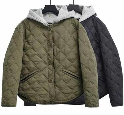 Herbst- und Wintermode All-Match Diamantlinie Fake Zweiteiler Abnehmbare Spleißung Kapuzen-Baumwolljacke Mantel für Damen