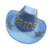 Jeweled Crystal Cowboy Hats Bride Blue Panama Hat for Bachelorette Party Cowboy Hats for Club Stage Shows