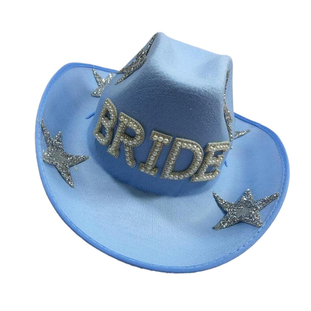 Jeweled Crystal Cowboy Hats Bride Blue Panama Hat for Bachelorette Party Cowboy Hats for Club Stage Shows