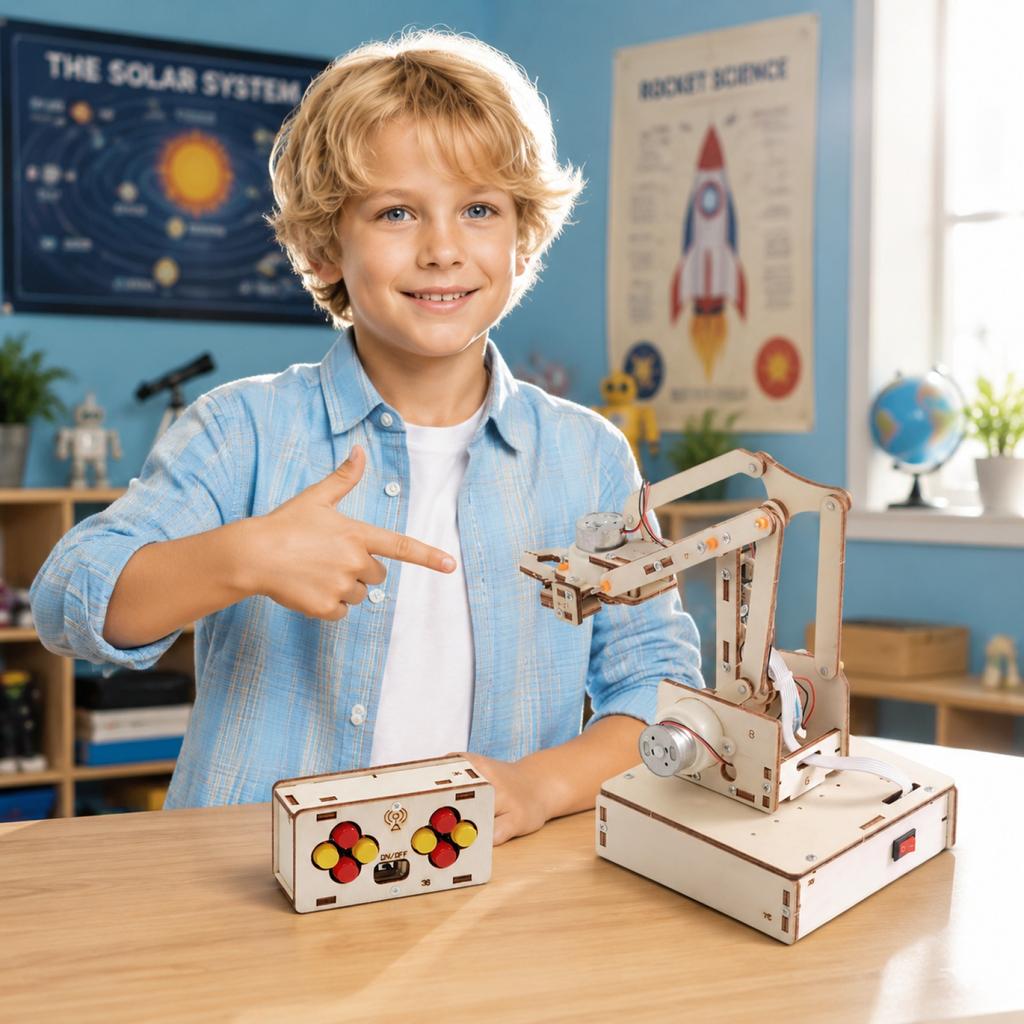 DIY Wireless Remote Control Mechanical Arm Kit Educational Assembly Model for STEM Learning and Robotics Practice Projects