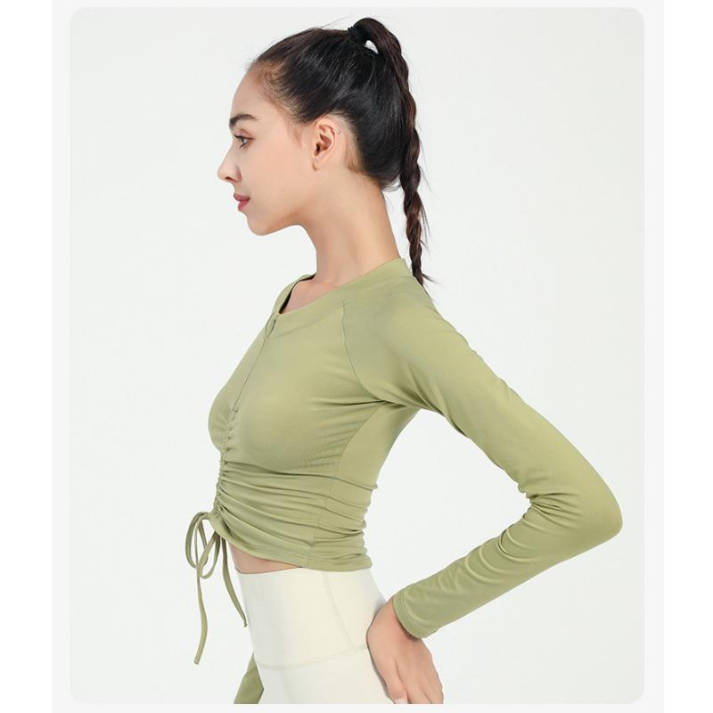 Yoga Sports Tops Women's Tight Drawstring Long Sleeve T-Shirt Autumn Running Fitness Clothing