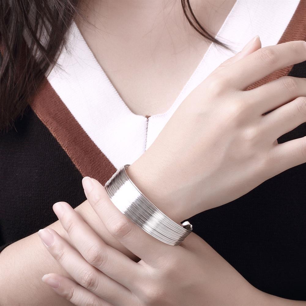 Trend Brands 925 Sterling Silver Cuff Bracelets for Women Lines Bangles Fashion Wedding Party Jewelry Christmas Gifts