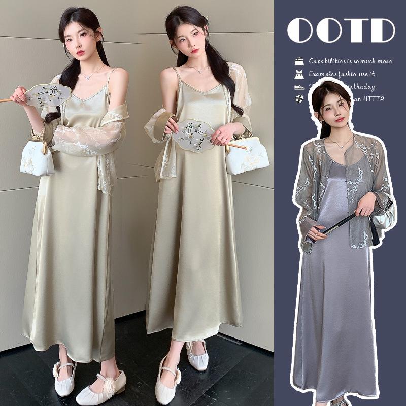 2026 Spring/Summer Chinese Style Maternity Dress: Acetate Strap Dress & Cardigan Set 2XL