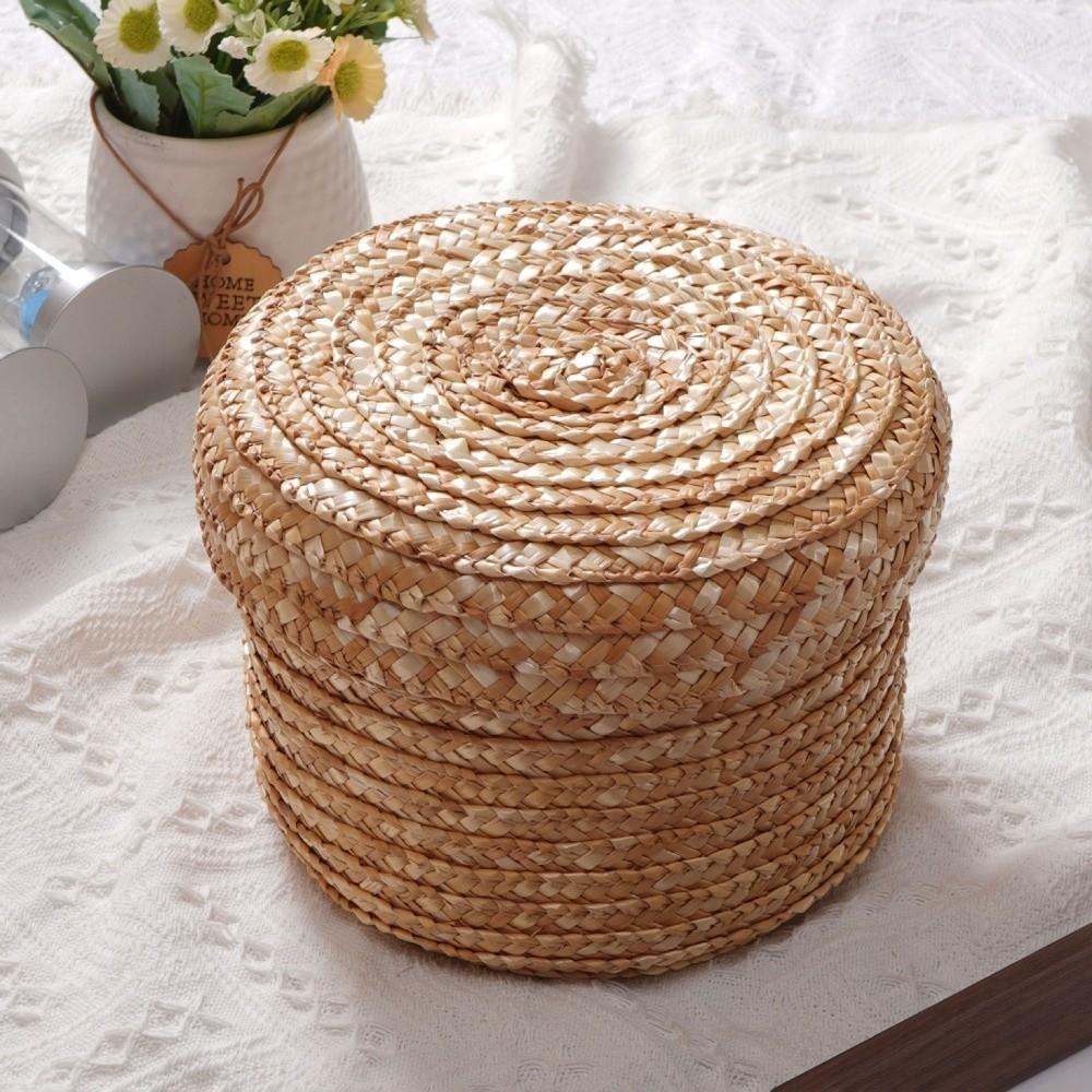 Handmade Woven Straw Storage Box Natural Straw Cosmetic Storage Container Home Decor