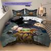 Baby Yoda Mandalorian Print 3-teiliges Bettwäsche-Set Bettbezug mit 2 Kissenbezügen Heim-Geburtstagsgeschenk