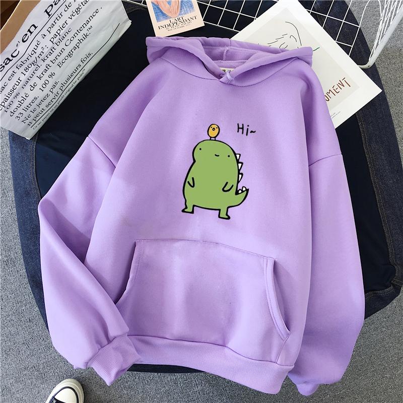 Harajuku Hoodie Kawaii Dinosaur Print 2020 Winter Clothes Women Loose Oversized Sweatshirt Warm Trend Casual Graphic Korean Top