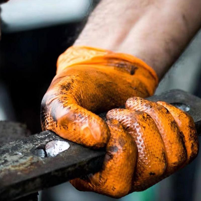 Heavy Duty Orange Nitrile Gloves Extra Thick Diamond Patterned Nitrile Gloves Industrial Disposable Gloves for Mechanic Safety