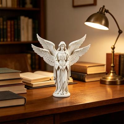 Guardian Angel Figurine 3D Printed Four-Winged Angel Statue for Home Office Bookshelf Desktop Decoration