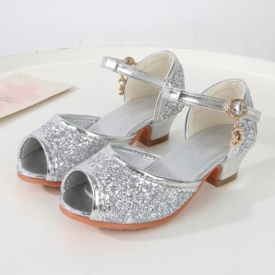 Girls Sandals Children's High Heel Princess Shoes Summer Little Girl Sequined Crystal Shoes Elsa Fashion Mary Jane Classmate