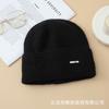 New blended knitted pullover hat children's autumn and winter warm iron standard headgear metal letter label wool hat
