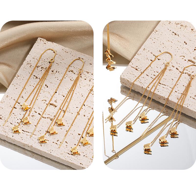 Fresh Sweet Long Butterfly Earrings for Women, Gold-Plated Titanium Steel, Fashionable and Unique Design from South Korea’s Dongdaemun
