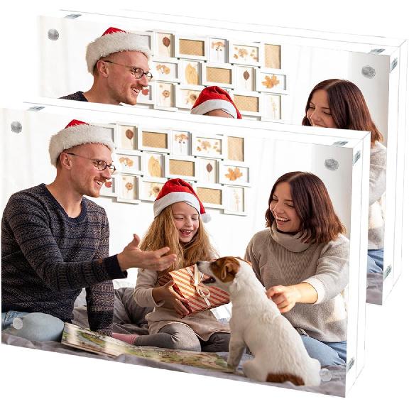 Acrylic Picture Frame 4x6, Double Sided Photo Frames for Refrigerator with Magnetic Corners, Transparent Acrylic Frame for Desk or Tabletop Display